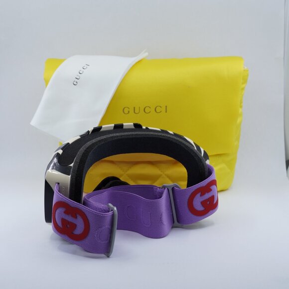 Gucci GG1210S 005 Ski Mask Zebra Ivory Shield Frame, Burgundy Lenses - Picture 9 of 11